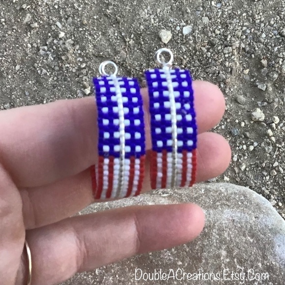 AMERICAN Flag Wide Beaded Hoops - Picture 3 of 5